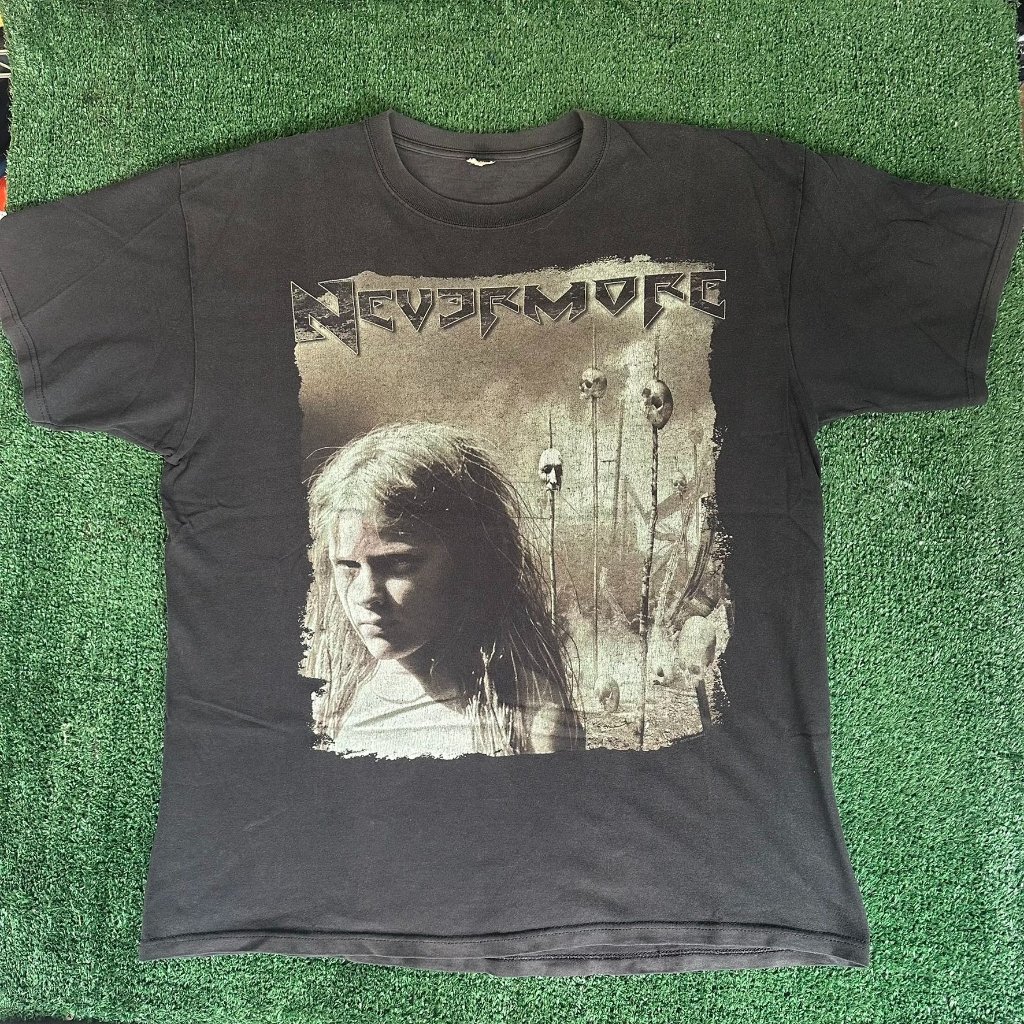 Vintage Y2k Nevermore Godless Endeavor T-Shirt Skulls Heavy Metal Punk Goth L